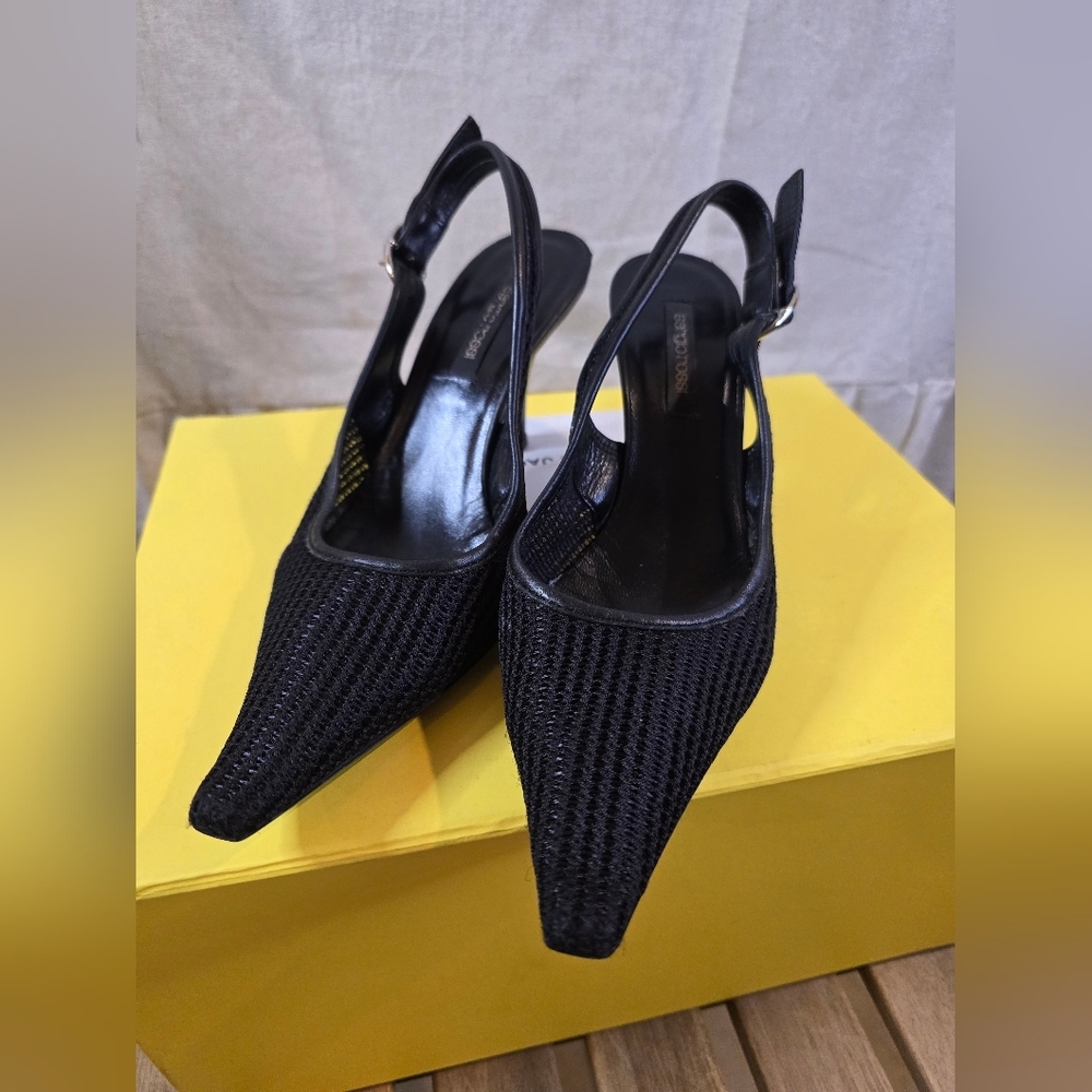 Sergio Rossi Black Mesh Slingback Heels